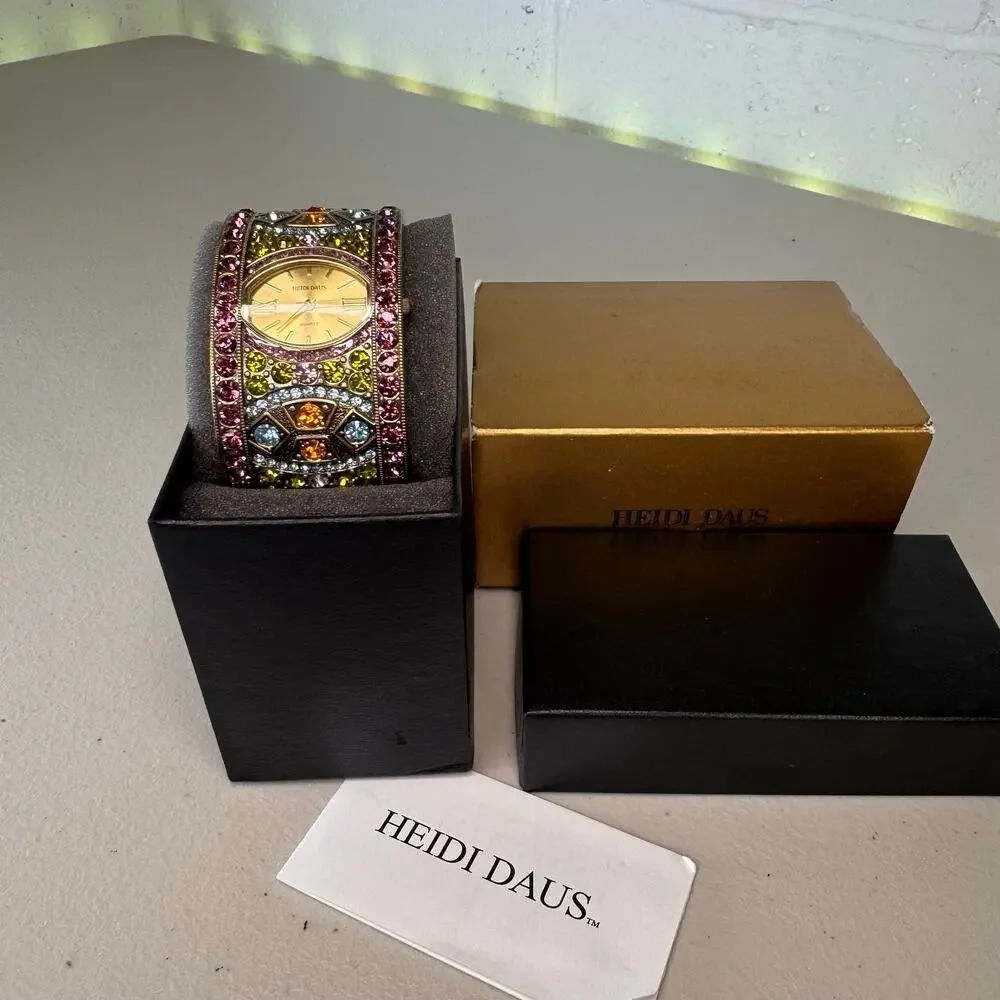 heidi daus B6798 multicolor crystal cuff bracelet quartz watch box working